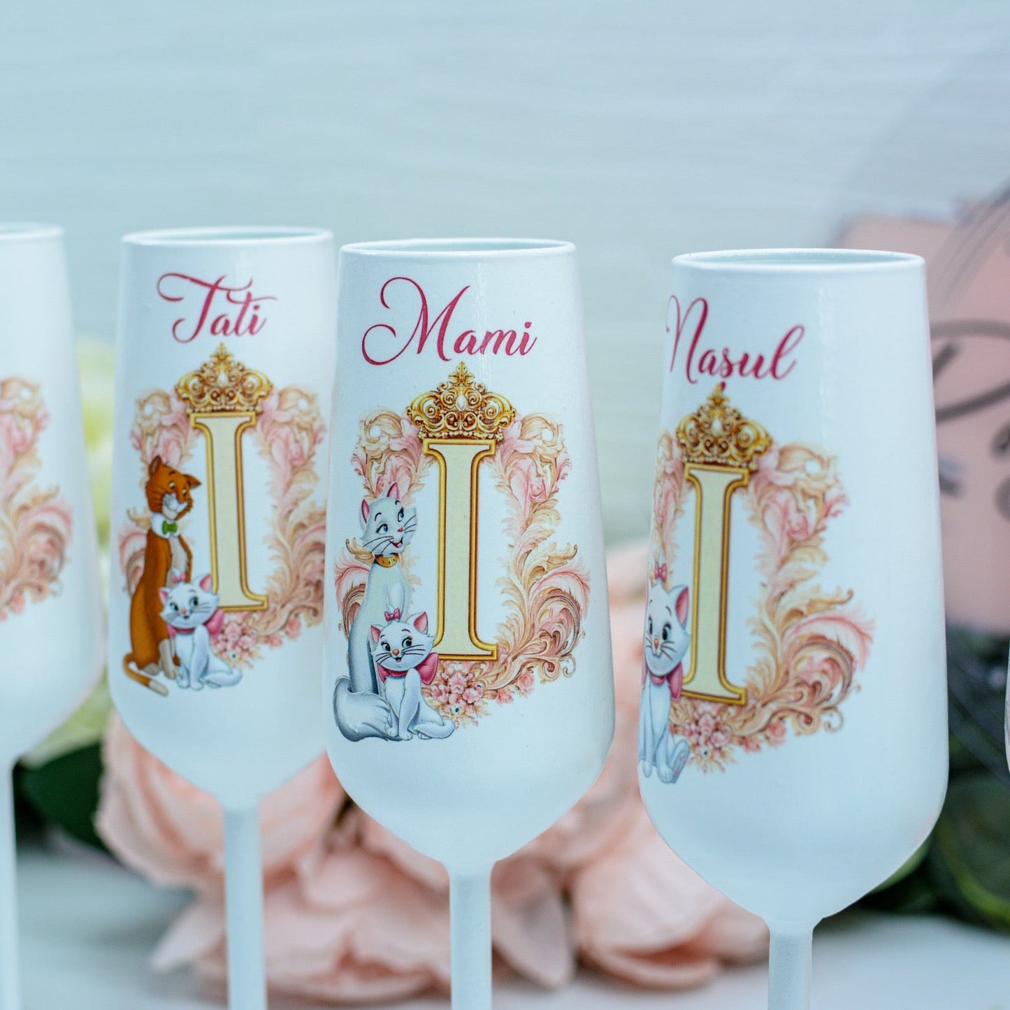 Set pahare botez Pisică Marie și nume RoHandWork