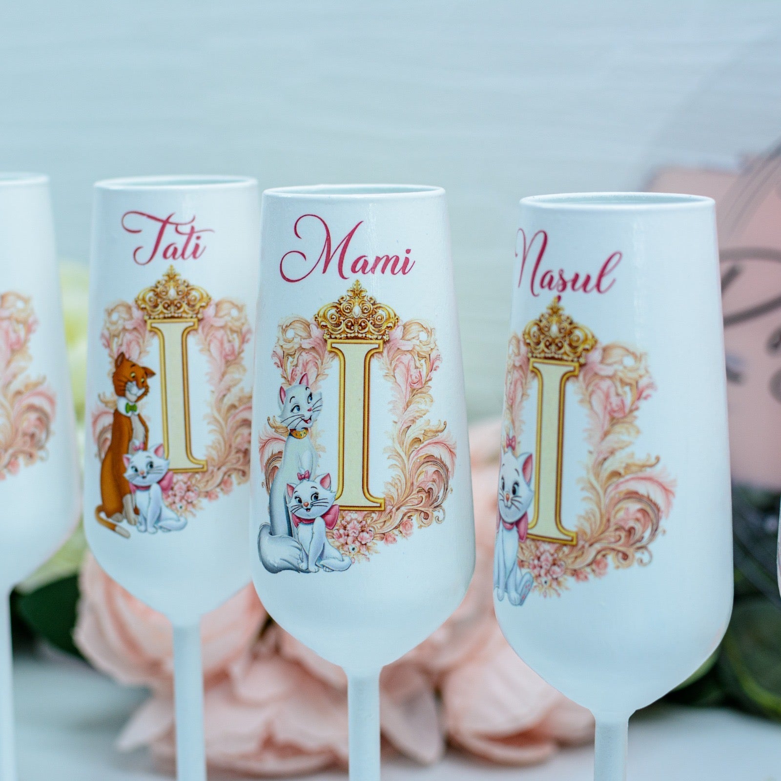 Set pahare botez Pisică Marie și nume RoHandWork