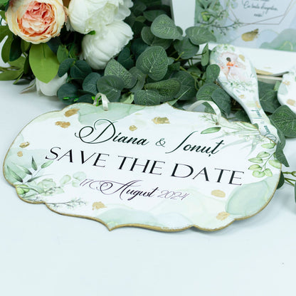 Placuta de Save the Date verde si auriu RoHandWork