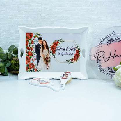 Set personalizat pentru gatitul miresei flori roșii și cuplu RoHandWork