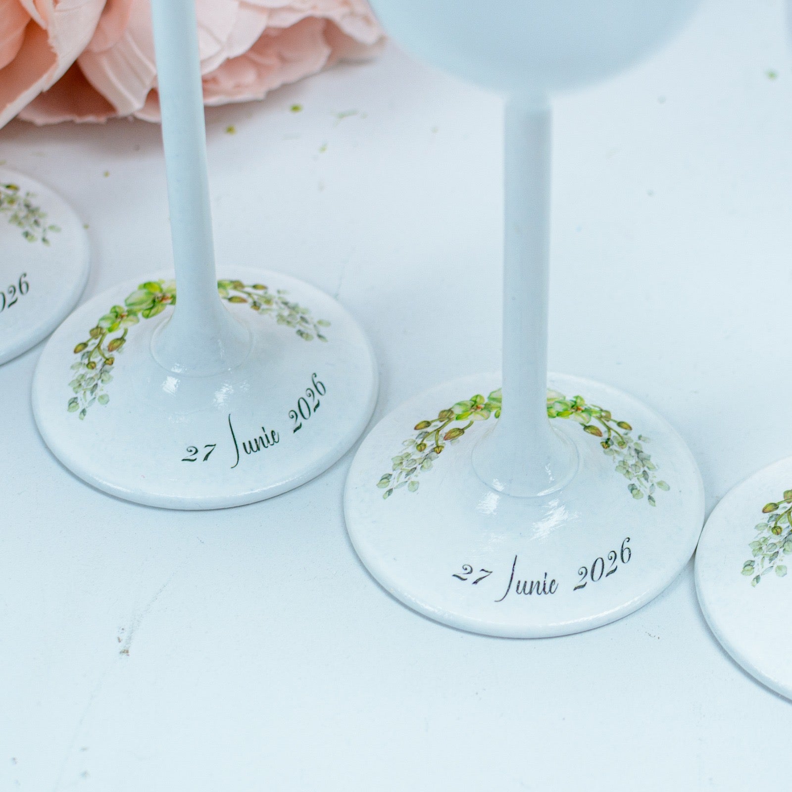 Set  personalizat pahare nunta Orhidee verzi RoHandWork