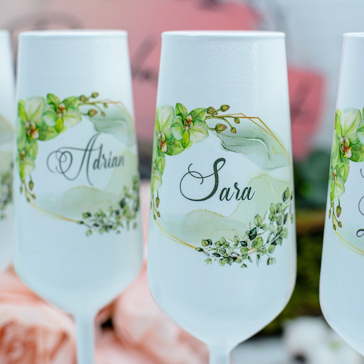 Set  personalizat pahare nunta Orhidee verzi RoHandWork