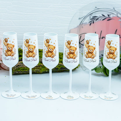 Pahare Personalizate pentru Botez Ursuleț cu baloane bej RoHandWork