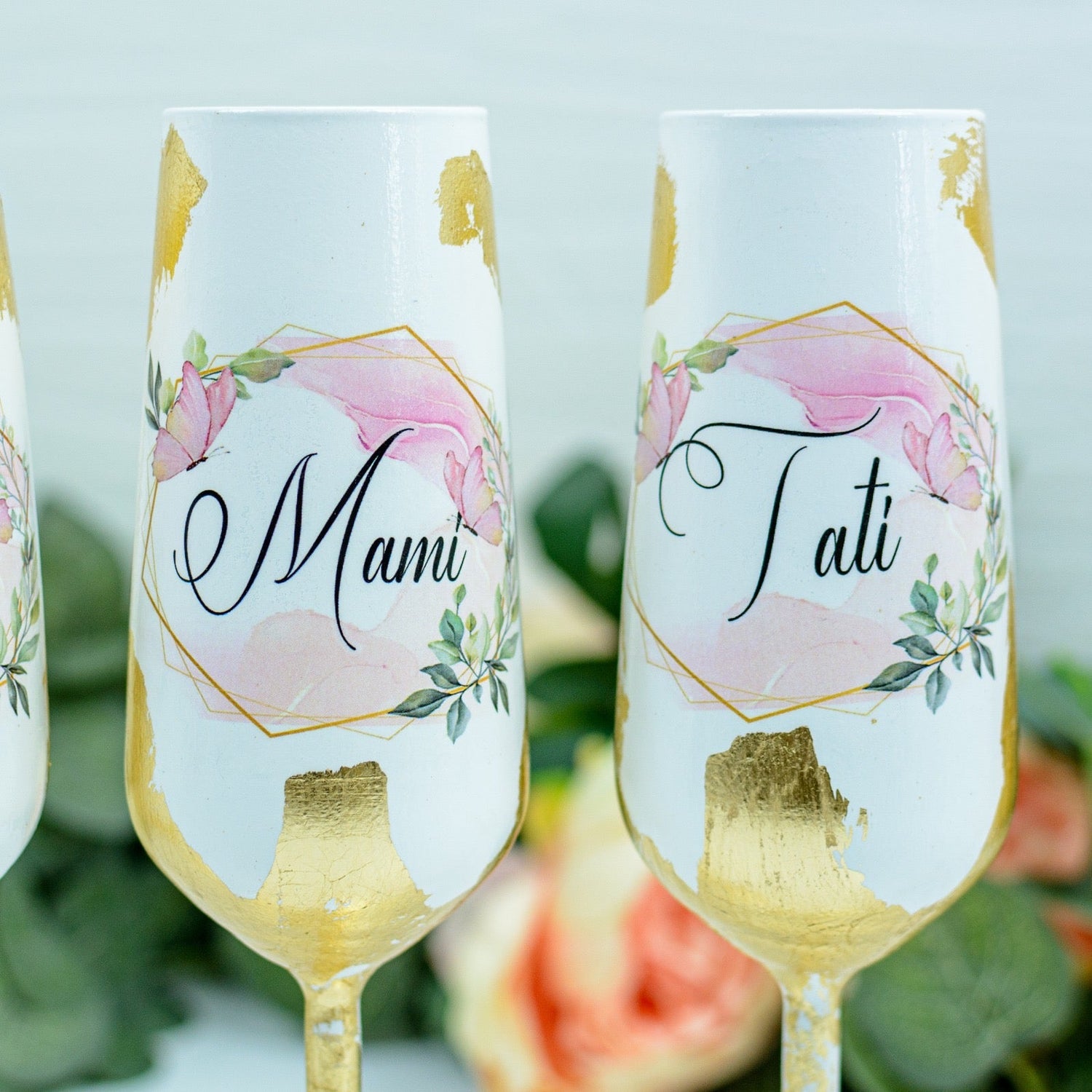 Set pahare botez personalizate cu Foita aurie -Fluturi RoHandWork
