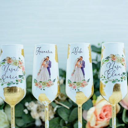 Set pahare nunta personalizate cu Foita aurie -Rohandwork 