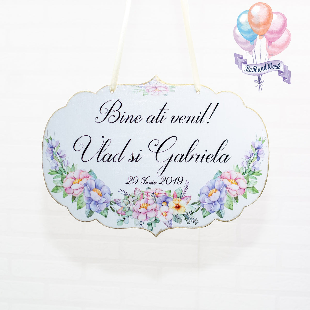 Placuta de bun venit nunta flori colorate RoHandWork