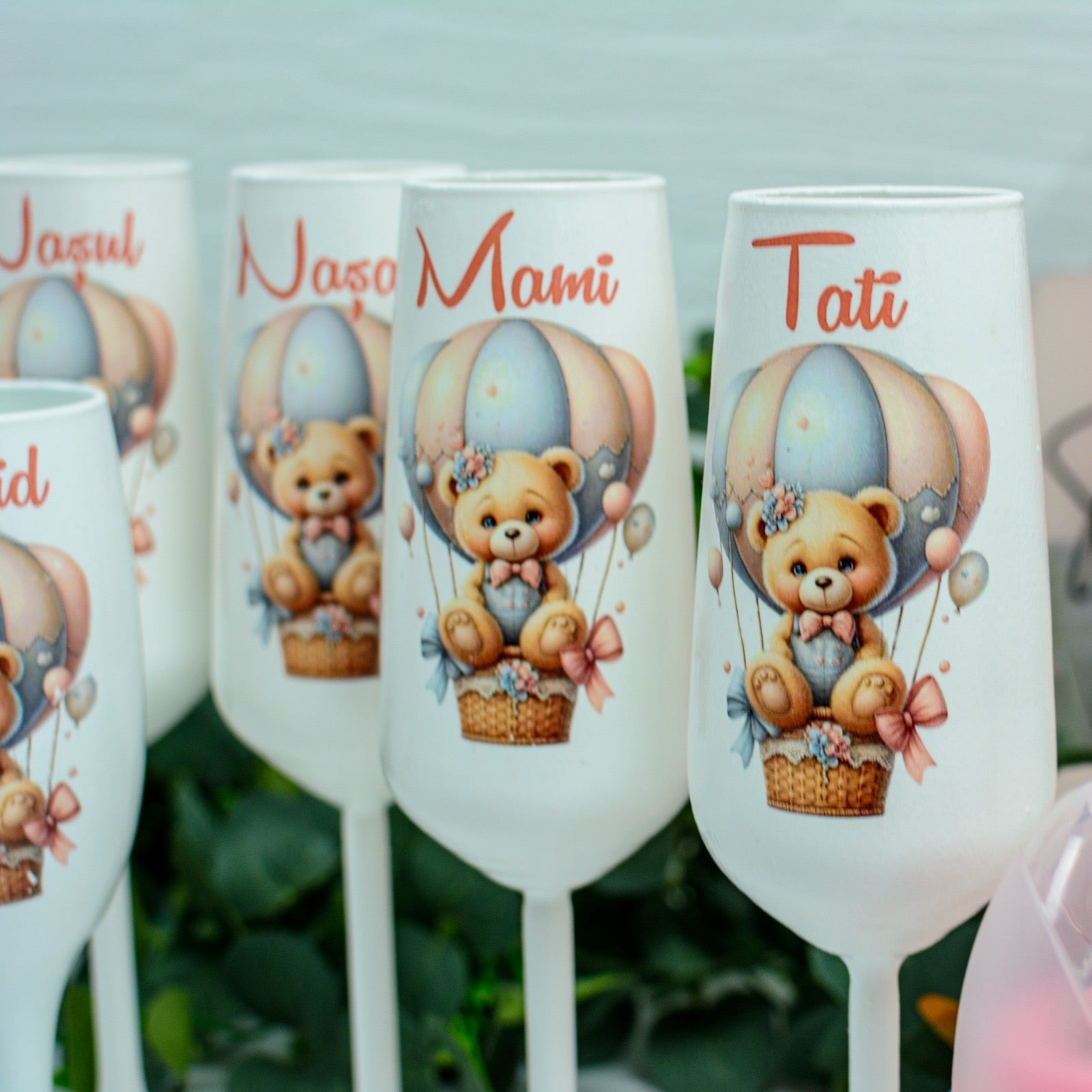 Pahare Personalizate pentru Botez Ursulețul în Balon fetița RoHandWork