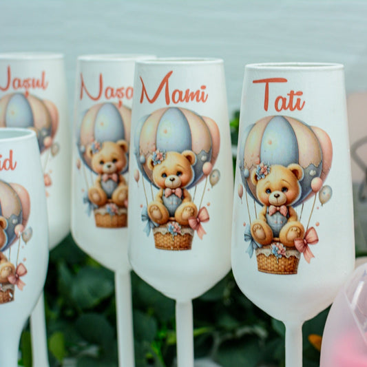 Pahare Personalizate pentru Botez Ursulețul în Balon fetița RoHandWork