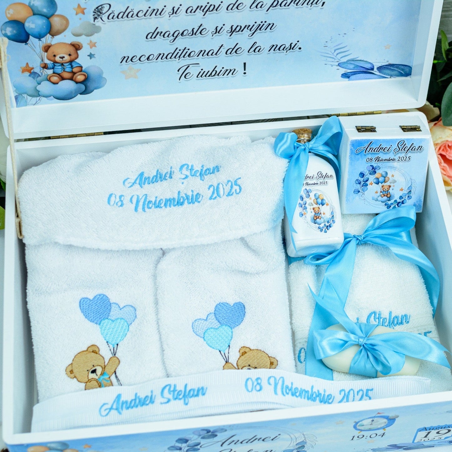 Set trusou botez Ursuleț și eucalipt RoHandWork