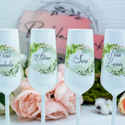 Set  personalizat pahare nunta Orhidee verzi RoHandWork