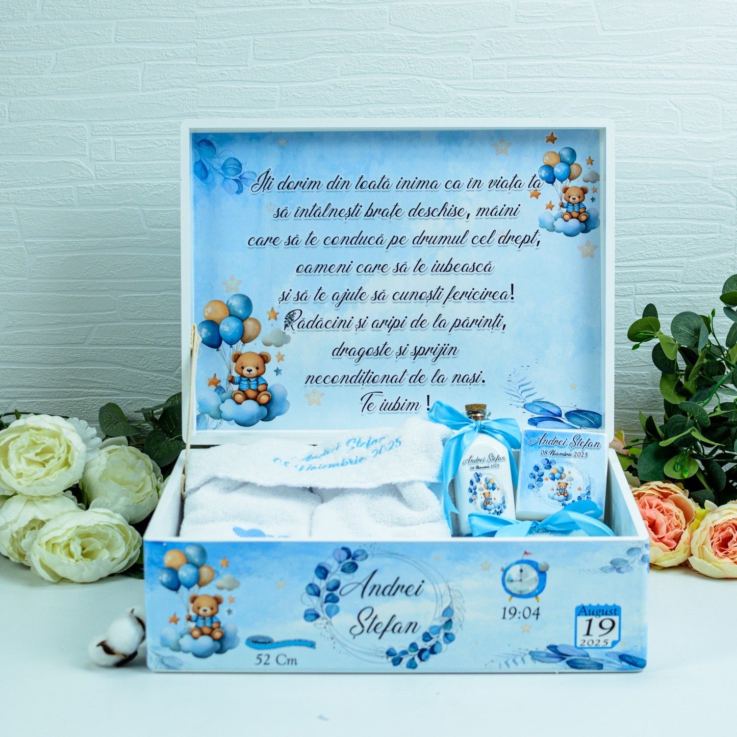 Set trusou botez Ursuleț și eucalipt RoHandWork