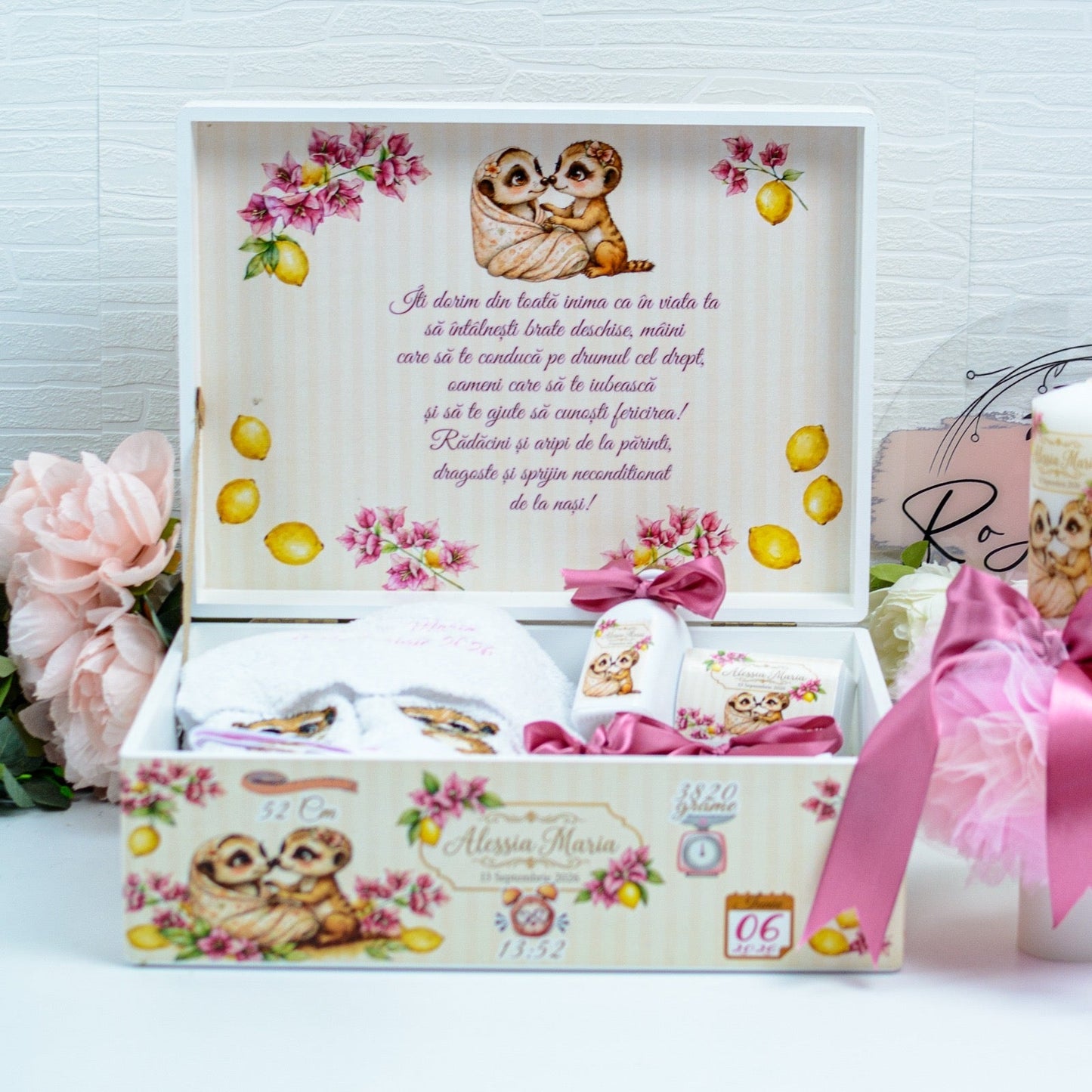 Trusou personalizat pentru botez -Lămâi și Suricate RoHandWork