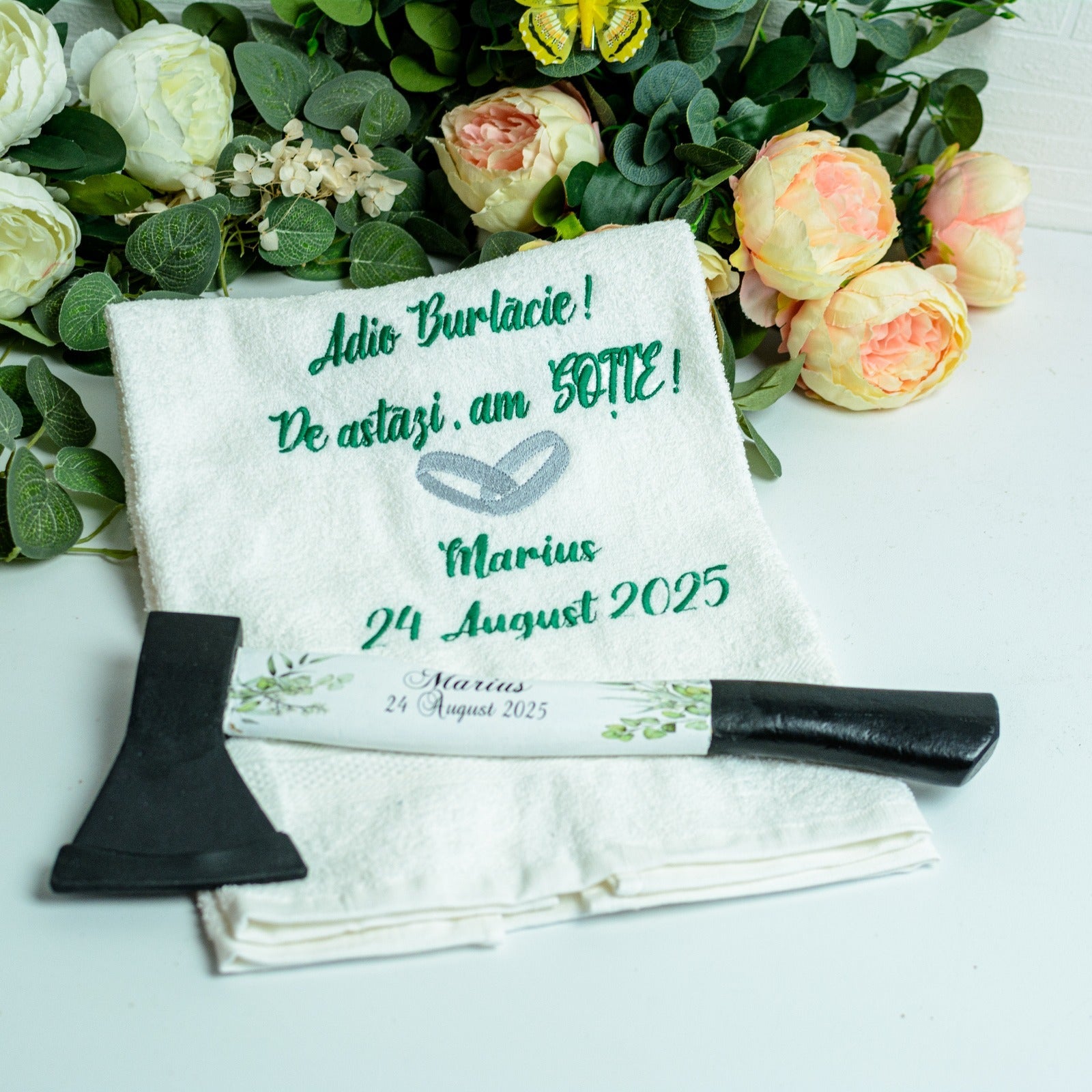 Set Prosop mire brodat și topor 8- gătitul mirelui RoHandWork
