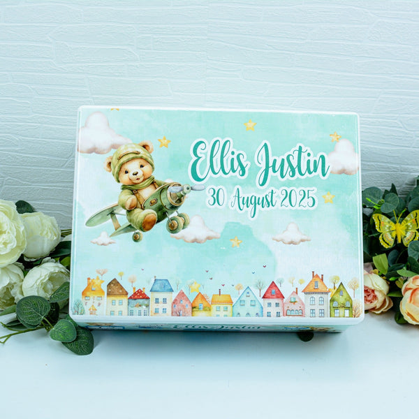 Cutie de amintiri botez ursuleț aviator RoHandWork