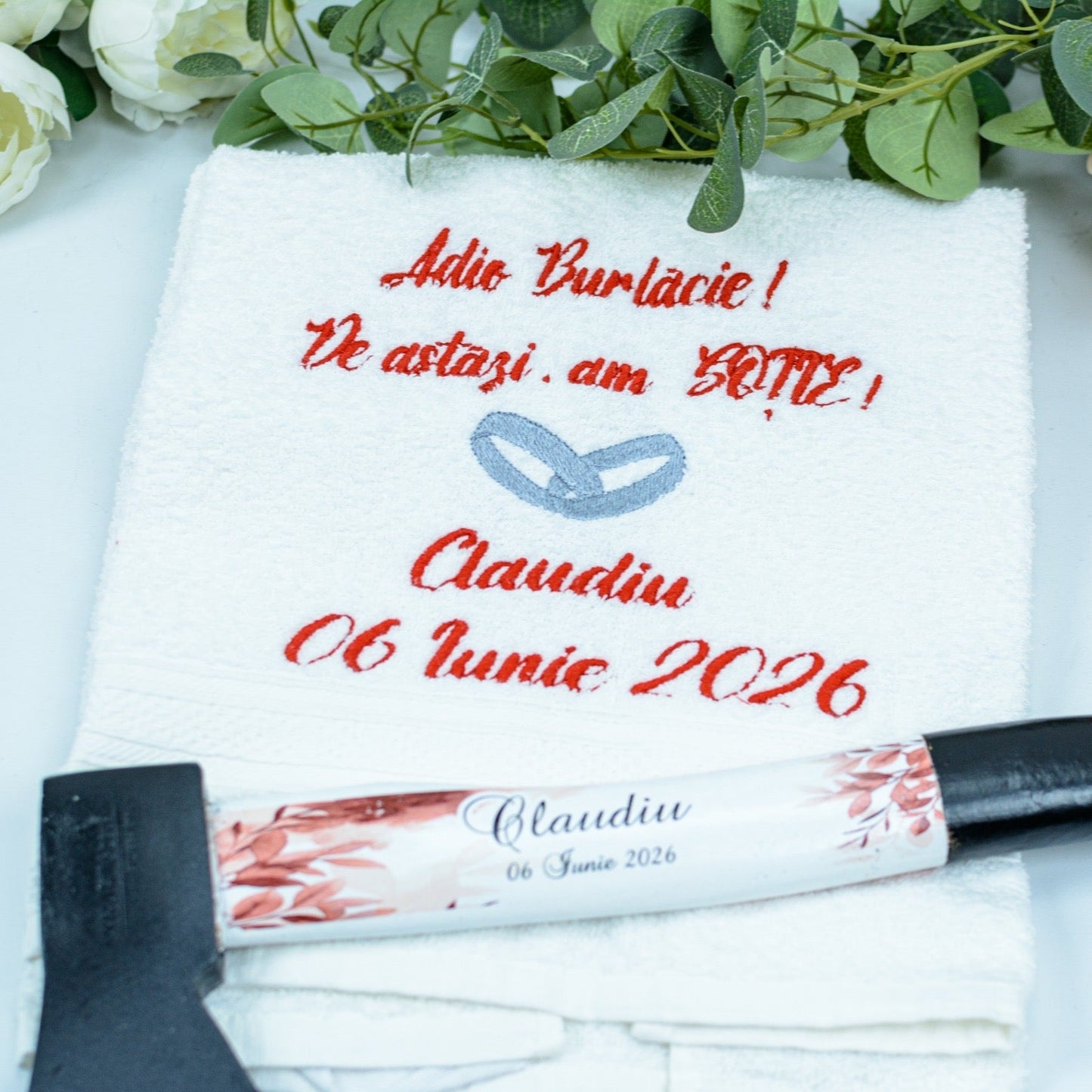 Set Prosop mire brodat și topor 9- gătitul mirelui RoHandWork