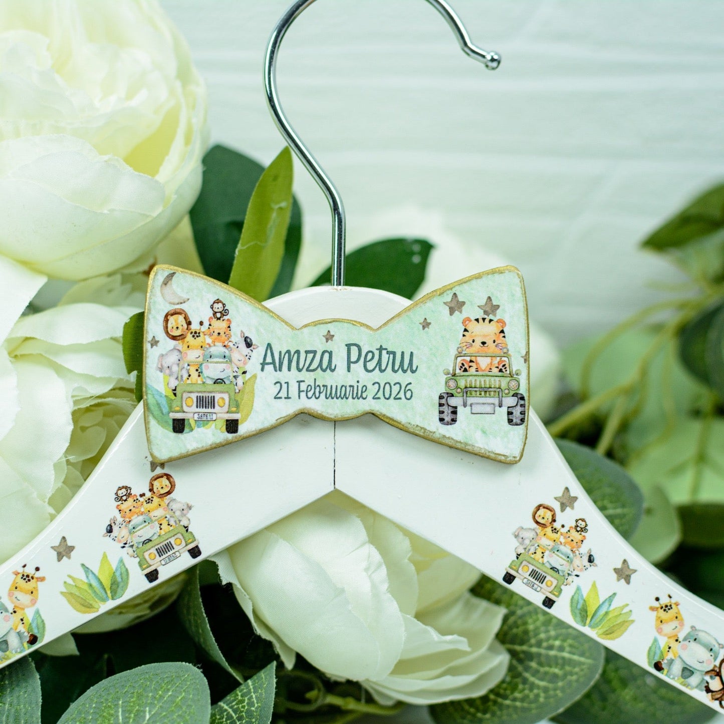 Umeras copil botez personalizat animăluțe în mașină RoHandWork