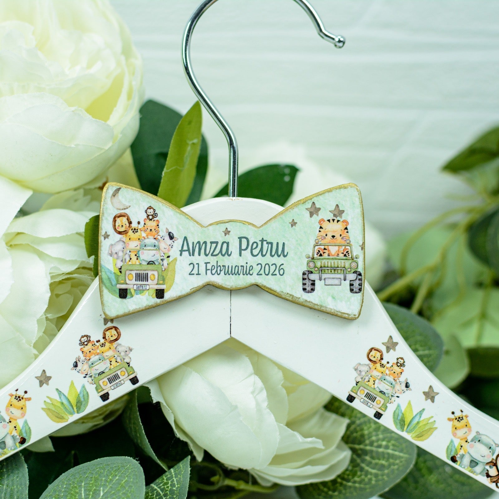 Umeras copil botez personalizat animăluțe în mașină RoHandWork