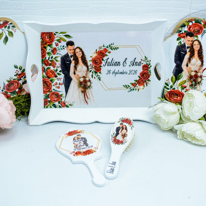 Set personalizat pentru gatitul miresei flori roșii și cuplu RoHandWork