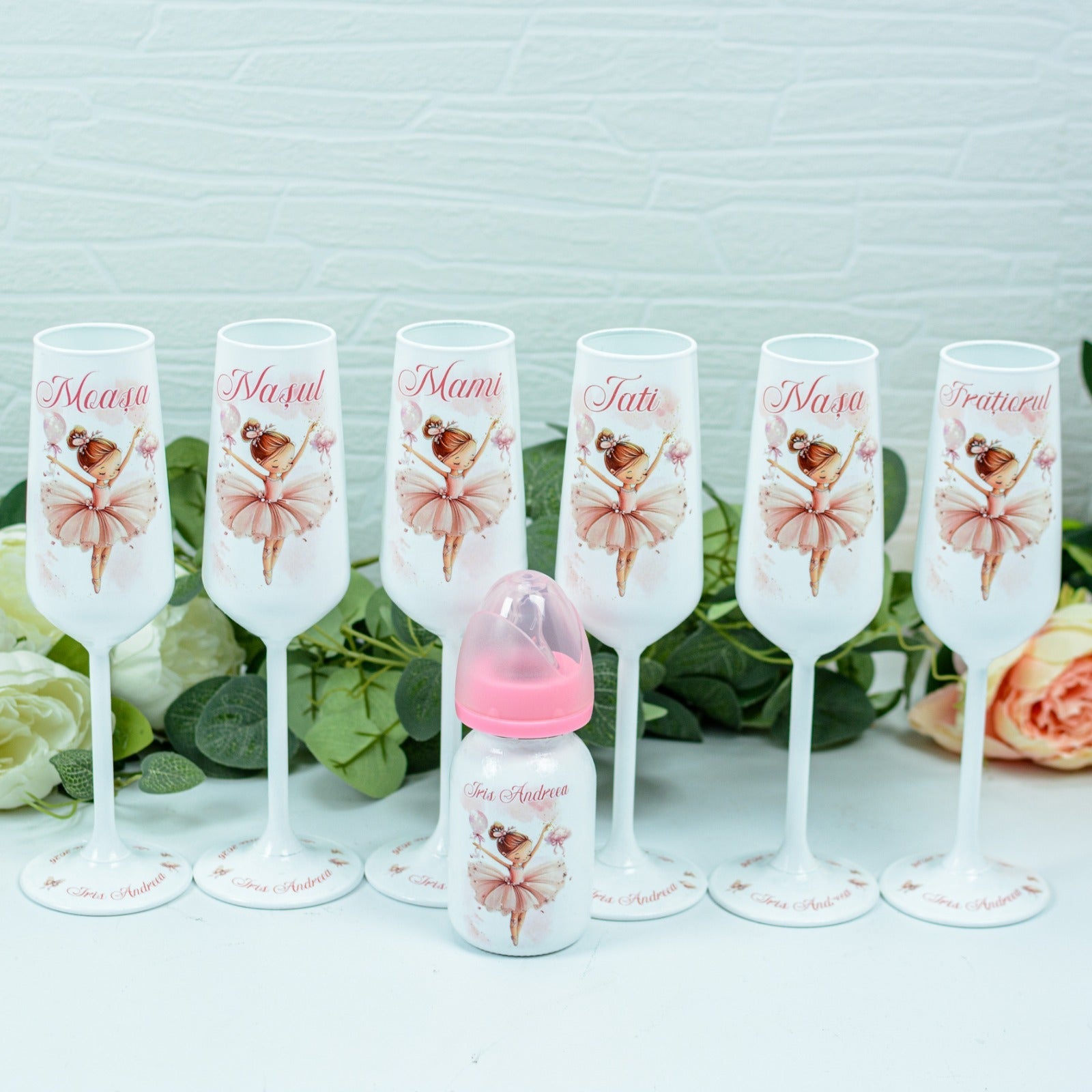 Pahare botez balerina 2 RoHandWork pahare personalizate din sticlă 