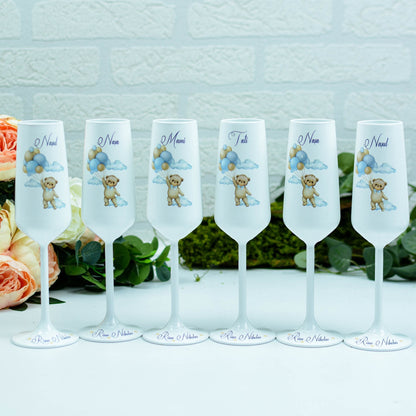 Set pahare botez personalizate cu ursuleț și baloane pentru băiețel