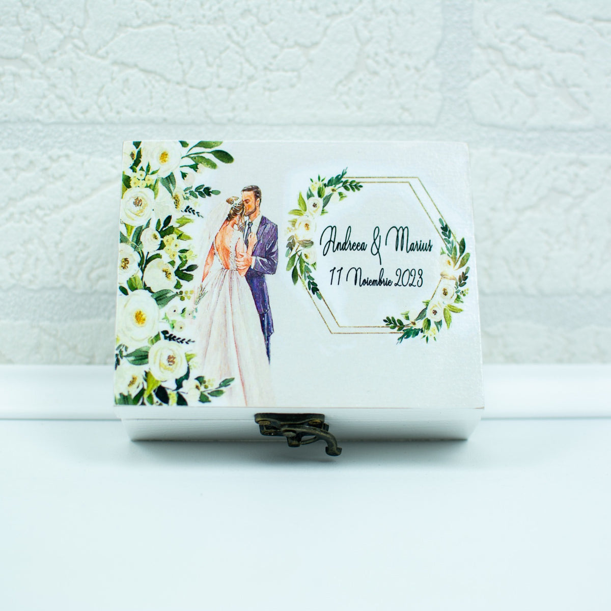 Cutie verighete trandafiri culori pale RoHandWork
