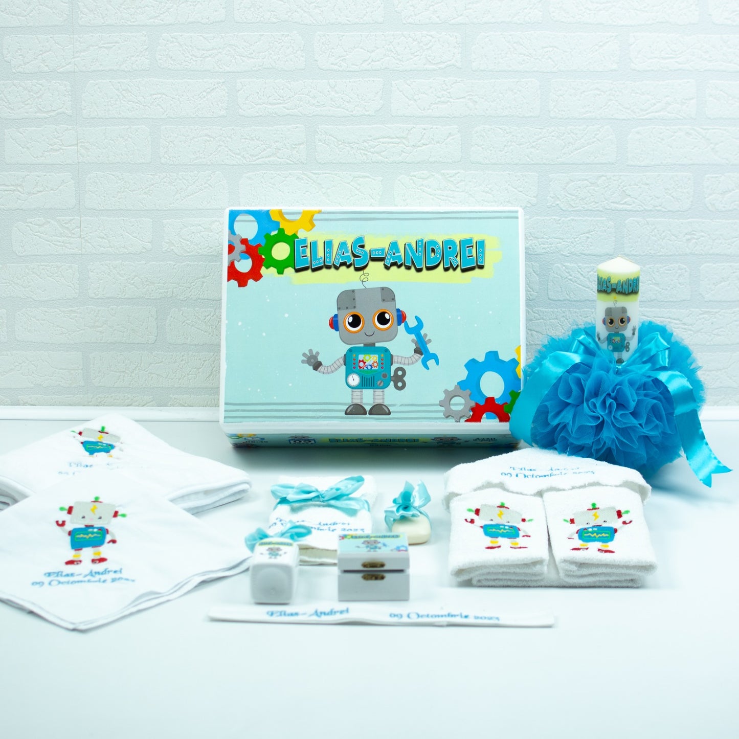 Cute Robotel christening kit set