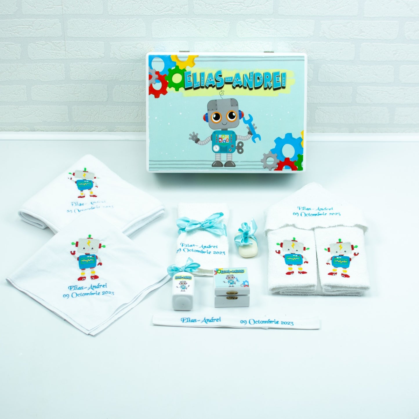 Cute Robotel christening kit set