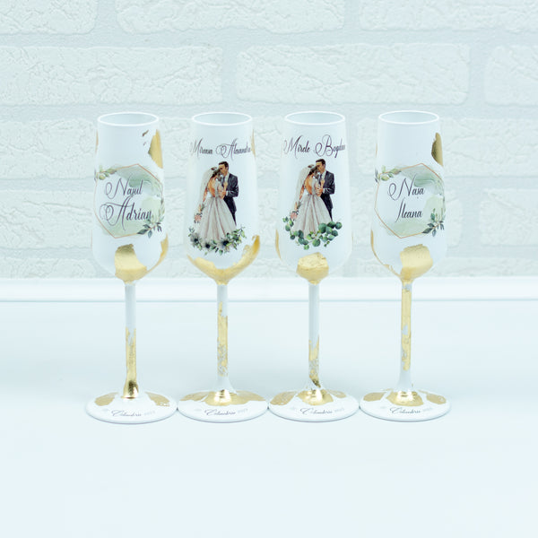 Set pahare personalizate cu Foita aurie pentru Nunta