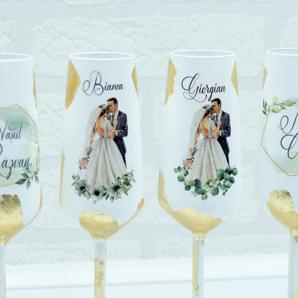 Set pahare personalizate cu Foita aurie- Siluete si Eucalipt Rohandwork