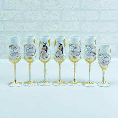 Set of glasses with gold foil and pink silhouettes