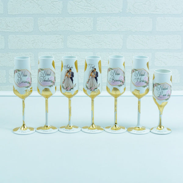 Set pahare cu Foita aurie, Siluete si fundal Roz - RoHandWork