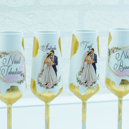 Set of glasses with gold foil and pink silhouettes