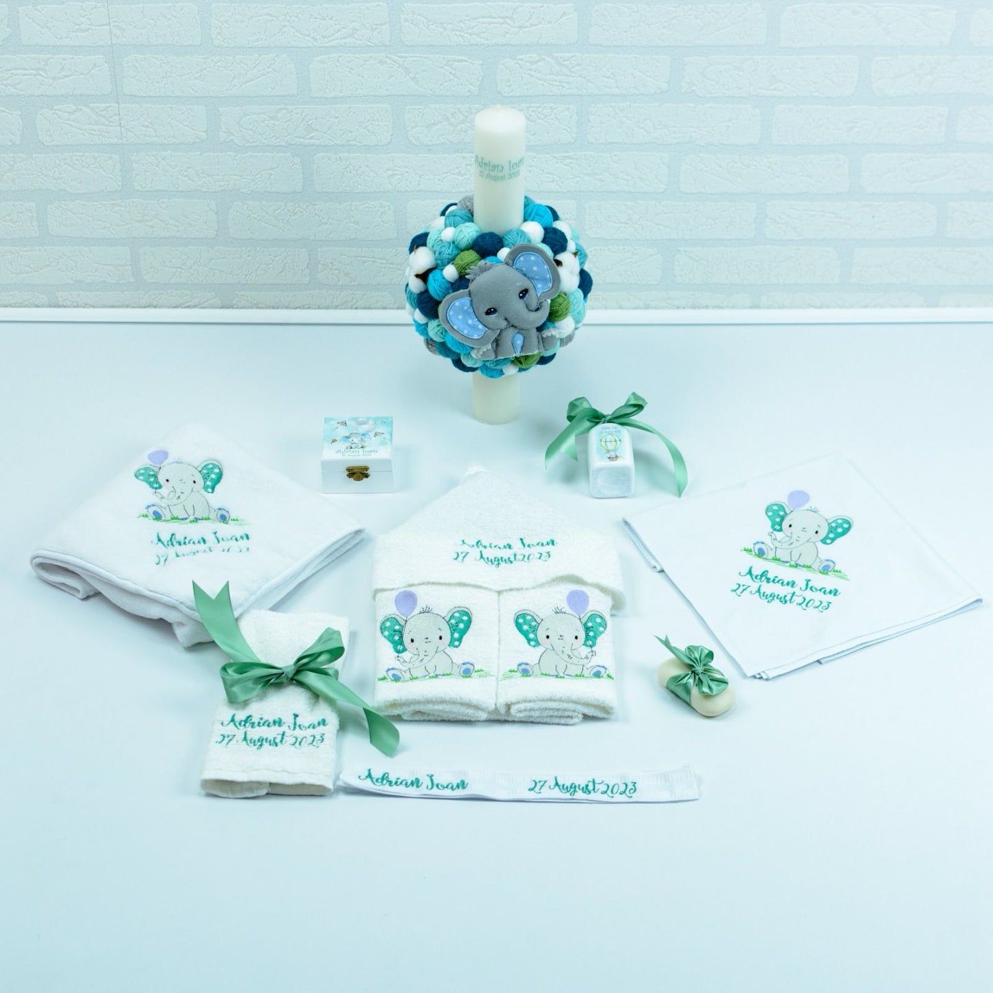 Cute elephant christening kit set