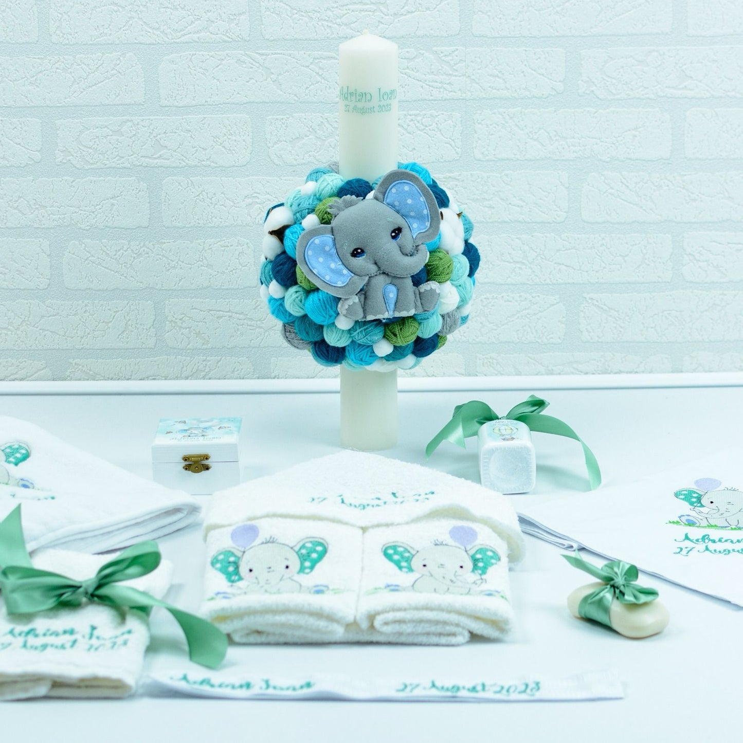 Cute elephant christening kit set