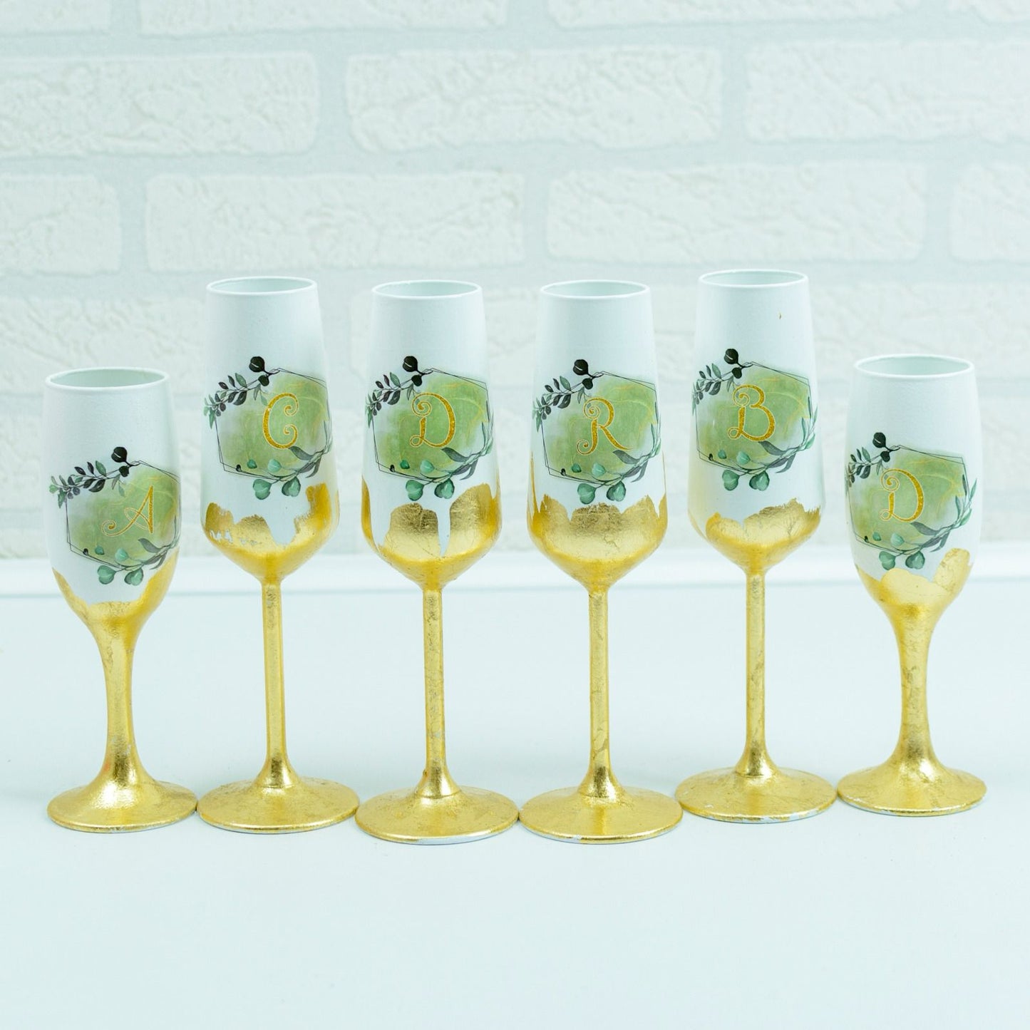 Set of glasses with Gold Leaf Green 2