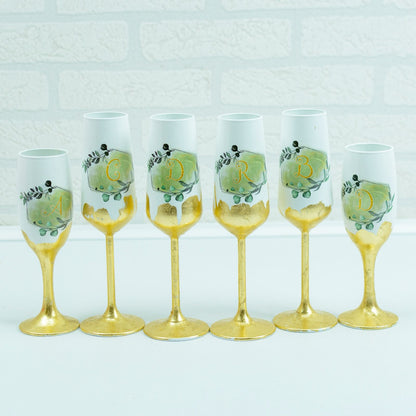 Set of glasses with Gold Leaf Green 2