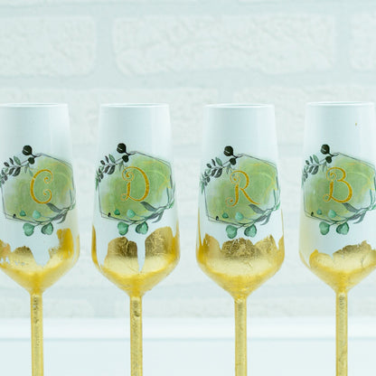 Set of glasses with Gold Leaf Green 2