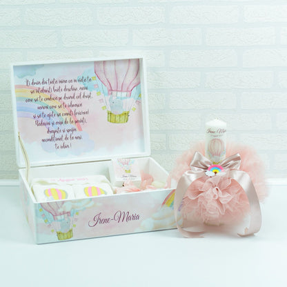 Delicate Elefantel christening kit set in a balloon