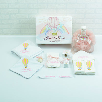 Delicate Elefantel christening kit set in a balloon