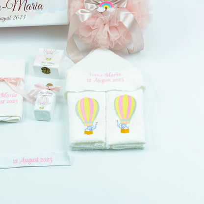 Delicate Elefantel christening kit set in a balloon