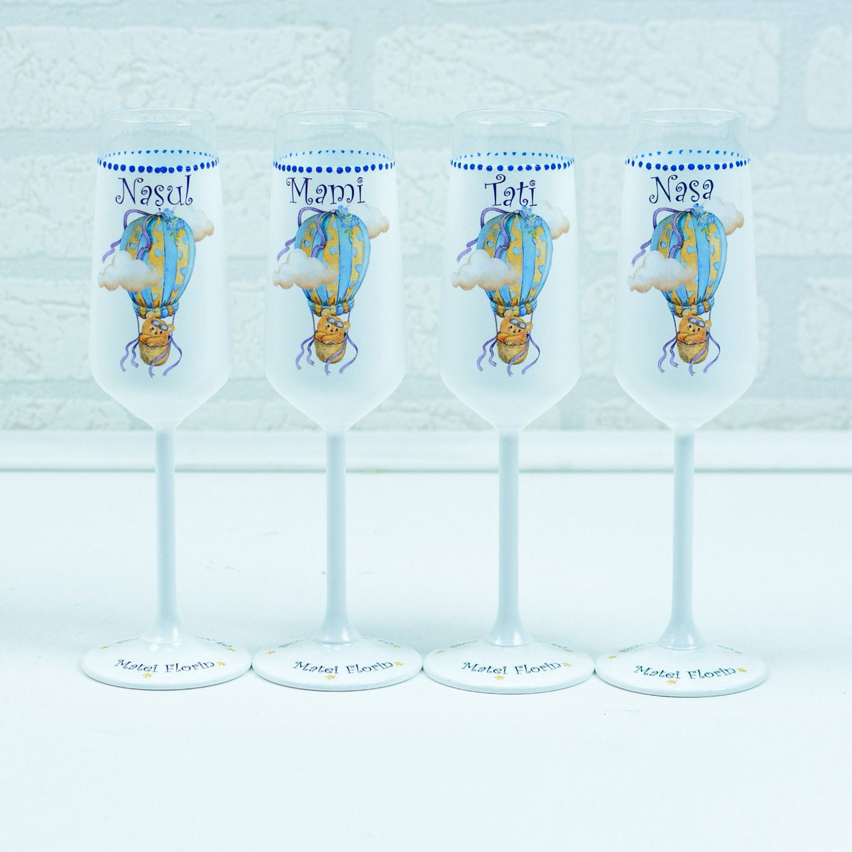 Pahare botez  Ursulet in balon RoHandWork