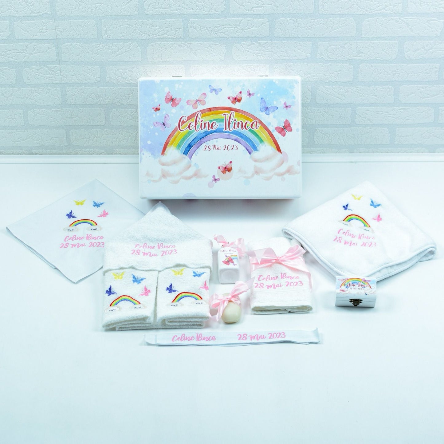 Butterfly and Rainbow christening kit set