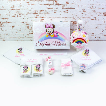 Baby Minnie rainbow christening kit set