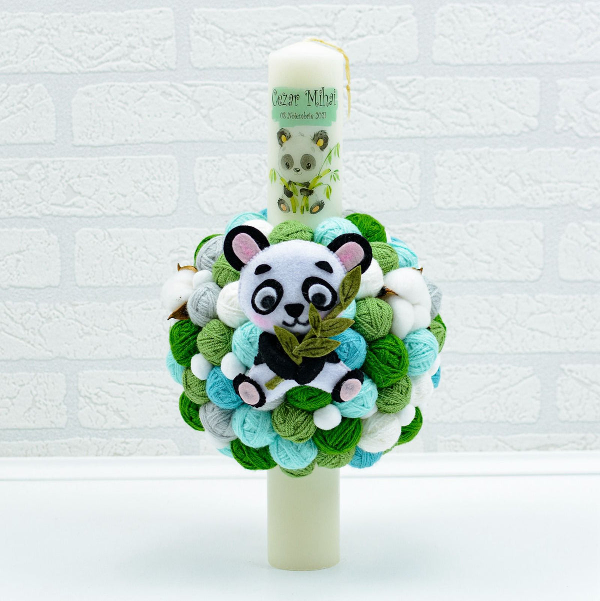 Lumanare Botez gheme si Mascota Ursulet Panda RoHandWork