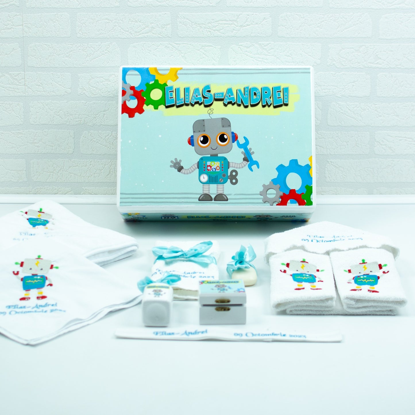 Cute Robotel christening kit set