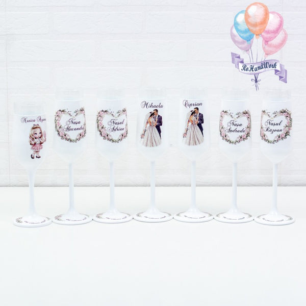Set pahare Nunta Trandafiri Roz 2 - RoHandWork