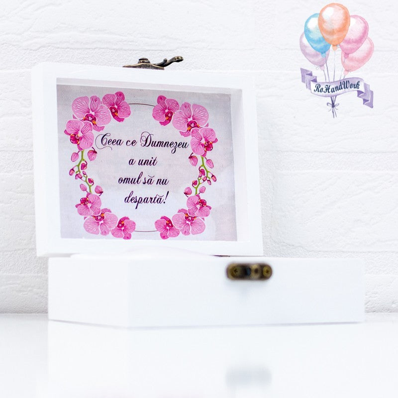 Cutie pentru verighete personalizata orhidee roz RoHandWork