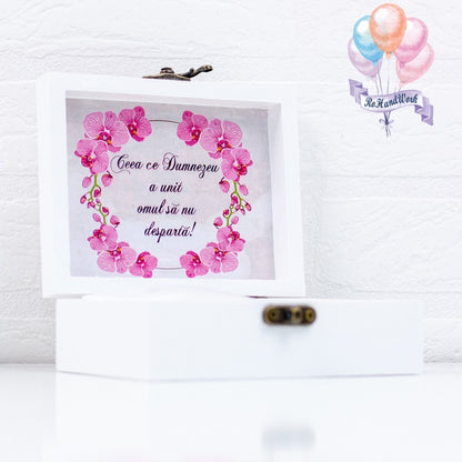 Cutie pentru verighete personalizata orhidee roz RoHandWork