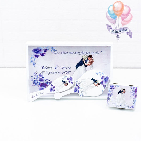 Set mireasa cu flori albastre