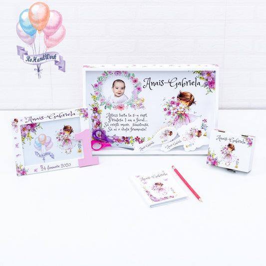 Set mot cu Fetita Roz cu flori - RoHandWork